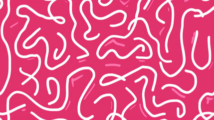 Fun pink line doodle seamless pattern. Creative abstract squiggle style drawing background for children or trendy design with basic shapes.