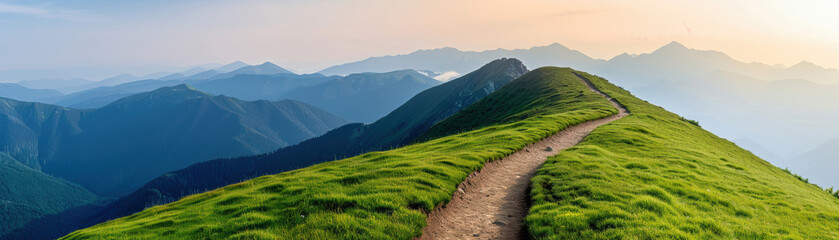 Naklejka premium A mountain trail winds its way up a hillside