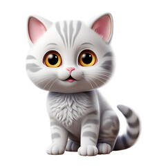 Obraz premium 3D cute happy funny grey cat. Character cartoon on isolated transparent png background.