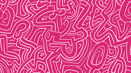 Fototapeta premium Fun pink line doodle seamless pattern. Creative abstract squiggle style drawing background for children or trendy design with basic shapes.