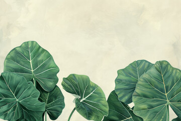 Fototapeta premium A painting of green leaves with a white background