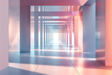 A long, narrow hallway with a lot of glass windows, creating a bright.