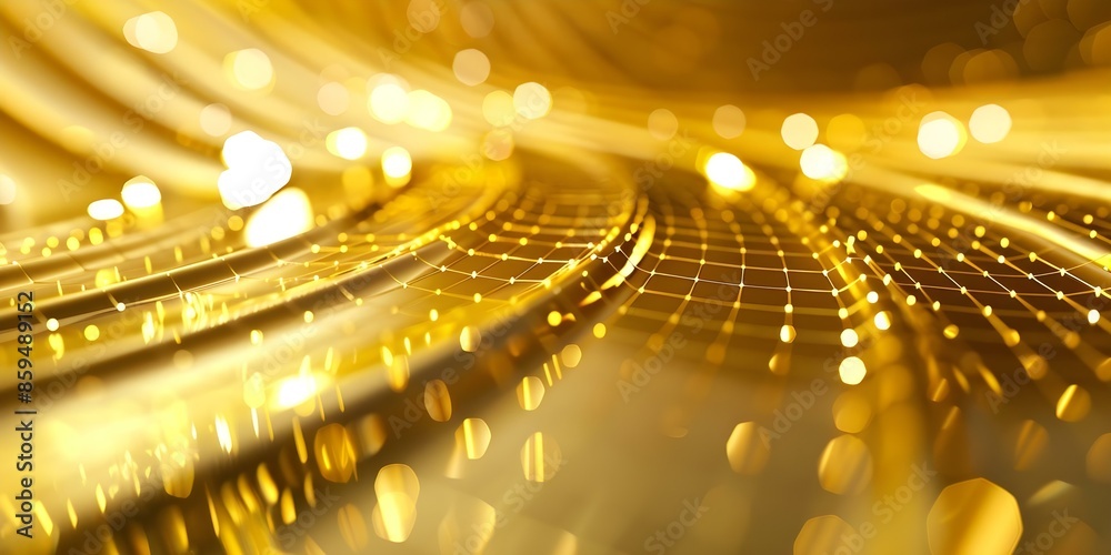 Aufkleber yellow abstract digital grid pattern with flowing particles - a representation of modern technology 