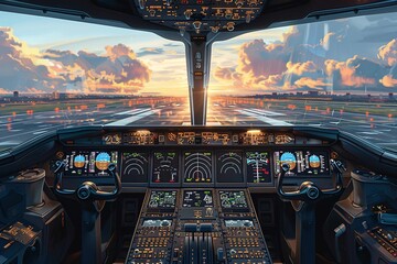 Cockpit perspective during airplane takeoff.