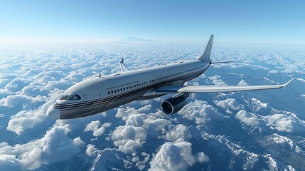 Passenger jet flying through a vast blue sky.