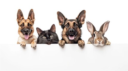 Obraz premium Happy Pets Holding a Blank Sign