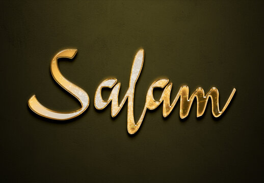 Old gold text effect of Arabic name salam with 3D glossy style Mockup.