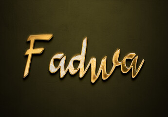 Old gold text effect of Arabic name Fadwa with 3D glossy style Mockup.
