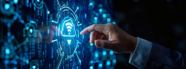 Fototapeta premium Merchants touch virtual screens with cloud technology and digital data connections. A corporate Merchants touch virtual screens with cloud technology and digital data connections. Corporate stock mark