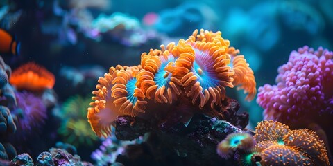 Obraz premium A realistic photo of a thriving coral reef underscores the importance of protecting the ocean. Concept Ocean Conservation, Coral Reefs, Environmental Awareness, Underwater Photography