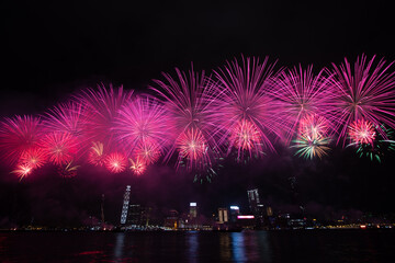 New year fireworks Victoria Harbour Hong Kong