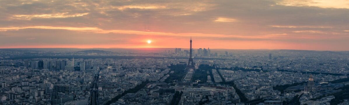 Paris panorama orange sunset