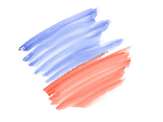 Watercolor bending strokes in motion. Abstract red and blue stroke. Intuitive painting of lines and stroke. National colors. Aquarelle texture. Hand drawn illustration for backgrounds