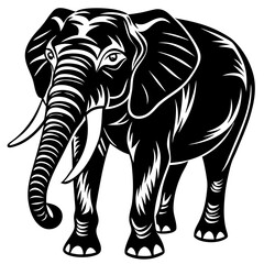 Elephant silhouette with the trunk up isolated on white background. Vector illustration