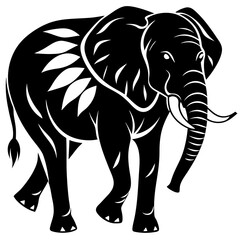 Elephant silhouette with the trunk up isolated on white background. Vector illustration