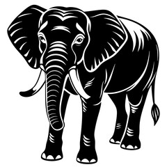 Elephant silhouette with the trunk up isolated on white background. Vector illustration