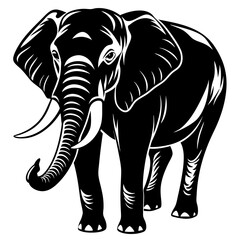 Elephant silhouette with the trunk up isolated on white background. Vector illustration