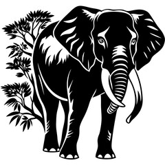 Elephant silhouette with the trunk up isolated on white background. Vector illustration