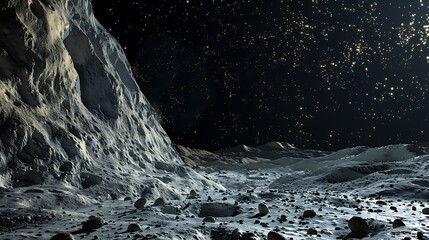 Moon surface on the space with sparkling stars