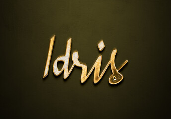 Old gold text effect of Arabic name Idris with 3D glossy style Mockup.