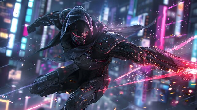 Futuristic 3d gaming abstract background with Caracter and glowing lines for desktop wallpaper