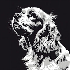 Naklejka premium A black and white drawing of a Cavalier King Charles Spaniel dog