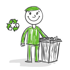 Hand drawn recycle campaign symbol with stick figure cartoon illustration. 