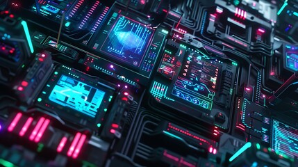 Fototapeta premium Futuristic 3d gaming abstract background with Caracter and glowing lines for desktop wallpaper