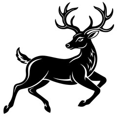 Running black Deer Logo icon vector silhouette white background