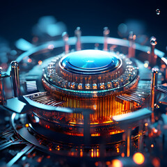 Futuristic quantum computer chip close-up
