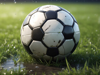 Naklejka premium soccer ball on grass