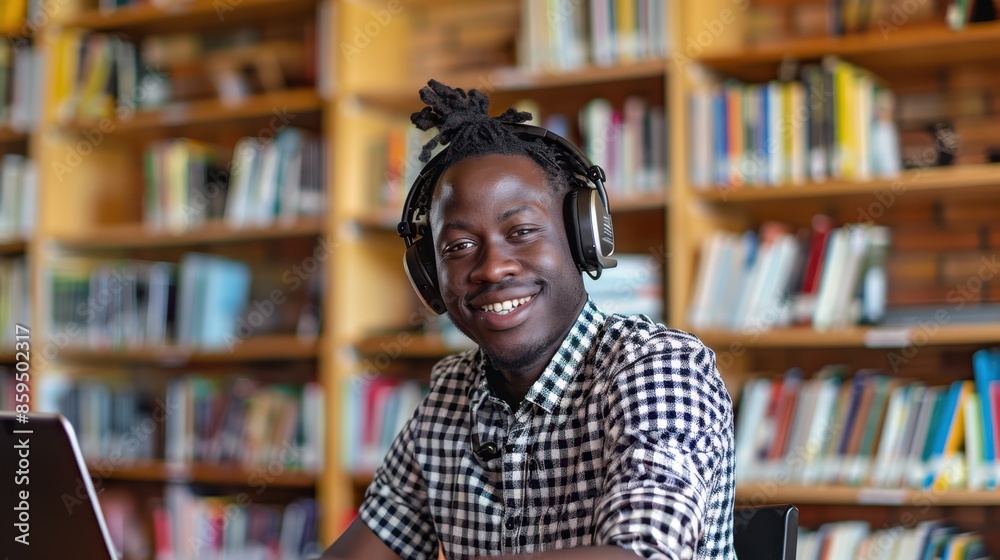 Canvas Prints The smiling student in library