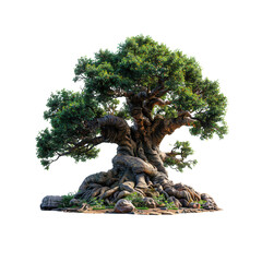 baobab tree with thick trunk and sparse canopy, sharp clipart-style outlines, isolated on crisp white background