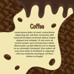 coffee beans vector with liquid flowing coffee background social media template