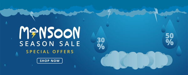 monsoon sale banner with rain background.