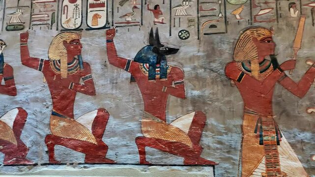 Artwork in the tomb of Ramses III in the Valley of the Kings near Luxor, Egypt.