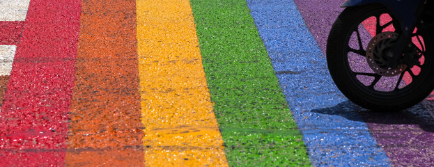 Pride rainbow pedestrian crossing at Koh Samui, Thailand.