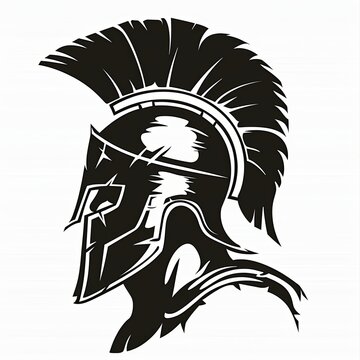 recommend clip art: An antique Spartan warrior helmet is depicted in an illustration, silhouette of Greek Helmet, Antiques Roman helmet with a crest of feathers, highlighting its ancient craftsmanship