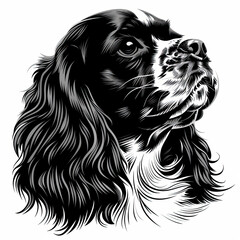 Naklejka premium A black and white drawing of a Cavalier King Charles Spaniel dog