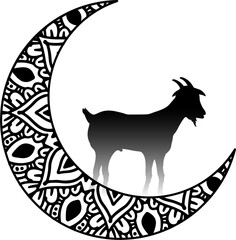eid al adha symbol with goat and crescent vector illustration