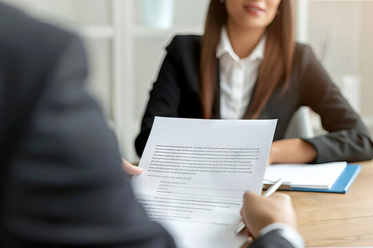 close up of Recruiter or Human resource manager with resume interviewing an applicant job in office