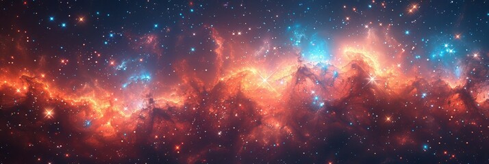 Fototapeta premium Holiday Glittering Background, Banner, Red, Blue, Orange, AI Generated