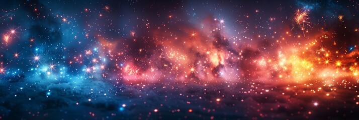 Fototapeta premium Holiday Glittering Background, Banner, Red, Blue, Orange, AI Generated