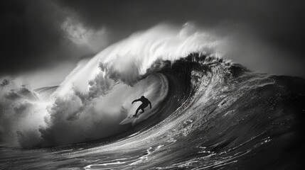 Dramatic Black And White Surfing