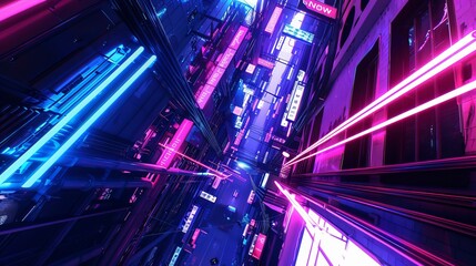 Highspeed chase of a neon cyan falcon through cybernetic alleyways pulsating energy. synthwave falcon. Illustrations