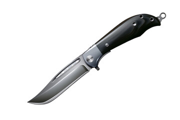 Obraz premium Hunting steel knife with a black handle on a transparent background