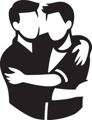 Two boys hugging. Silhouette vector illustration of two friends hugging for International Friendship Day.