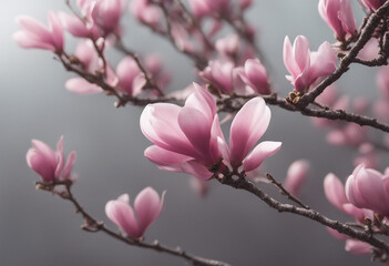 Fototapeta premium Pink flowering magnolia tree isolated on transparent background