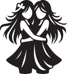 Two girls hugging. Silhouette vector illustration of two girl friends hugging for International Friendship Day.