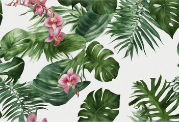 Tropical leaves and flowers garland bouquet arrangement mixes orchids flower with tropical foliage f